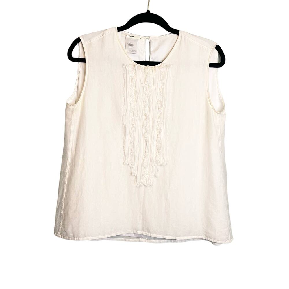 Vintage Lis Lareida Top 38 S Ivory Silk Ruffle Career Office Sleeveless Blouse